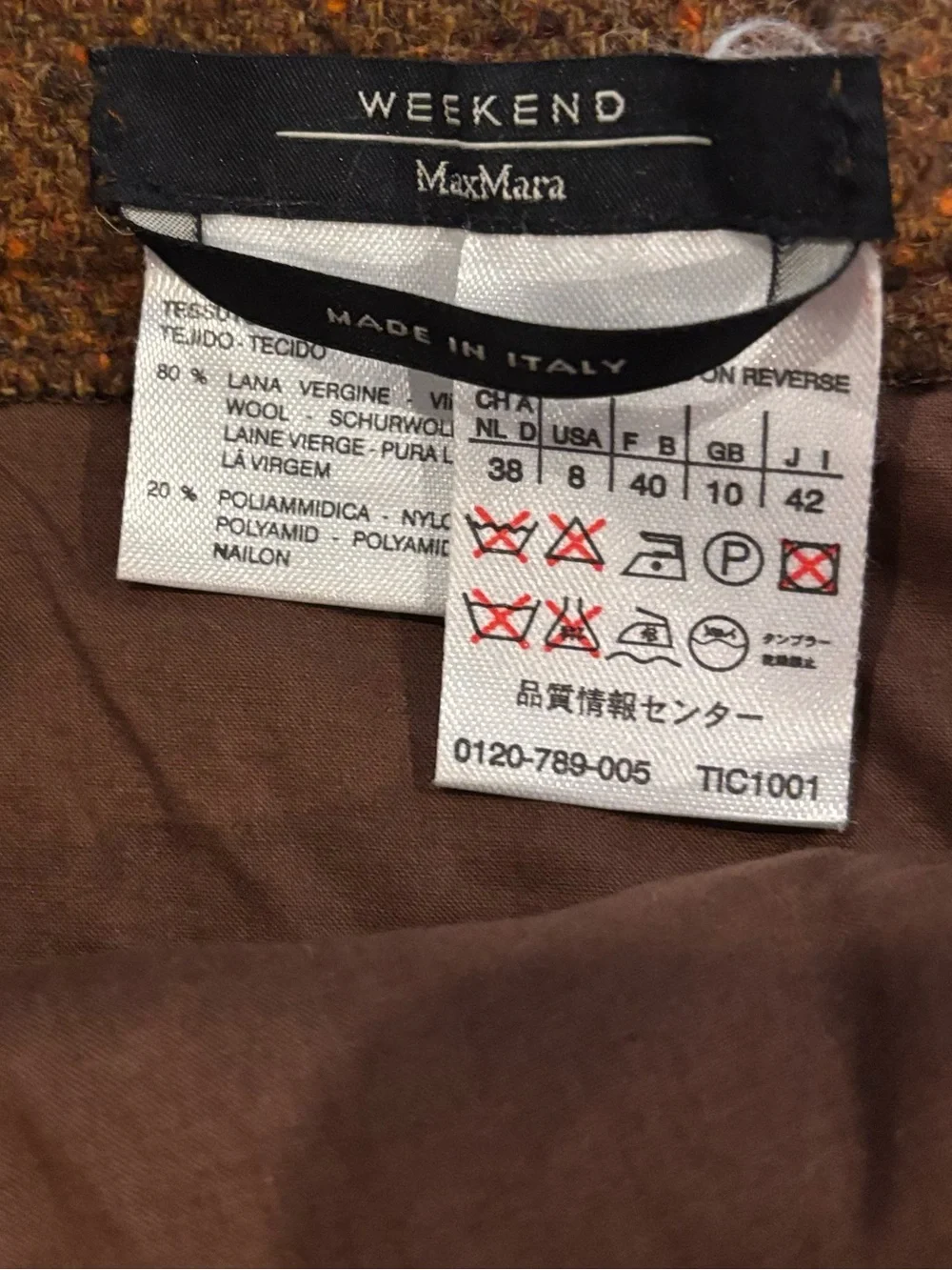 Weekend MaxMara Brown Wool Blend Tweed Pleated A-Line Skirt made in Italy Size 8 - Picture 4 of 9